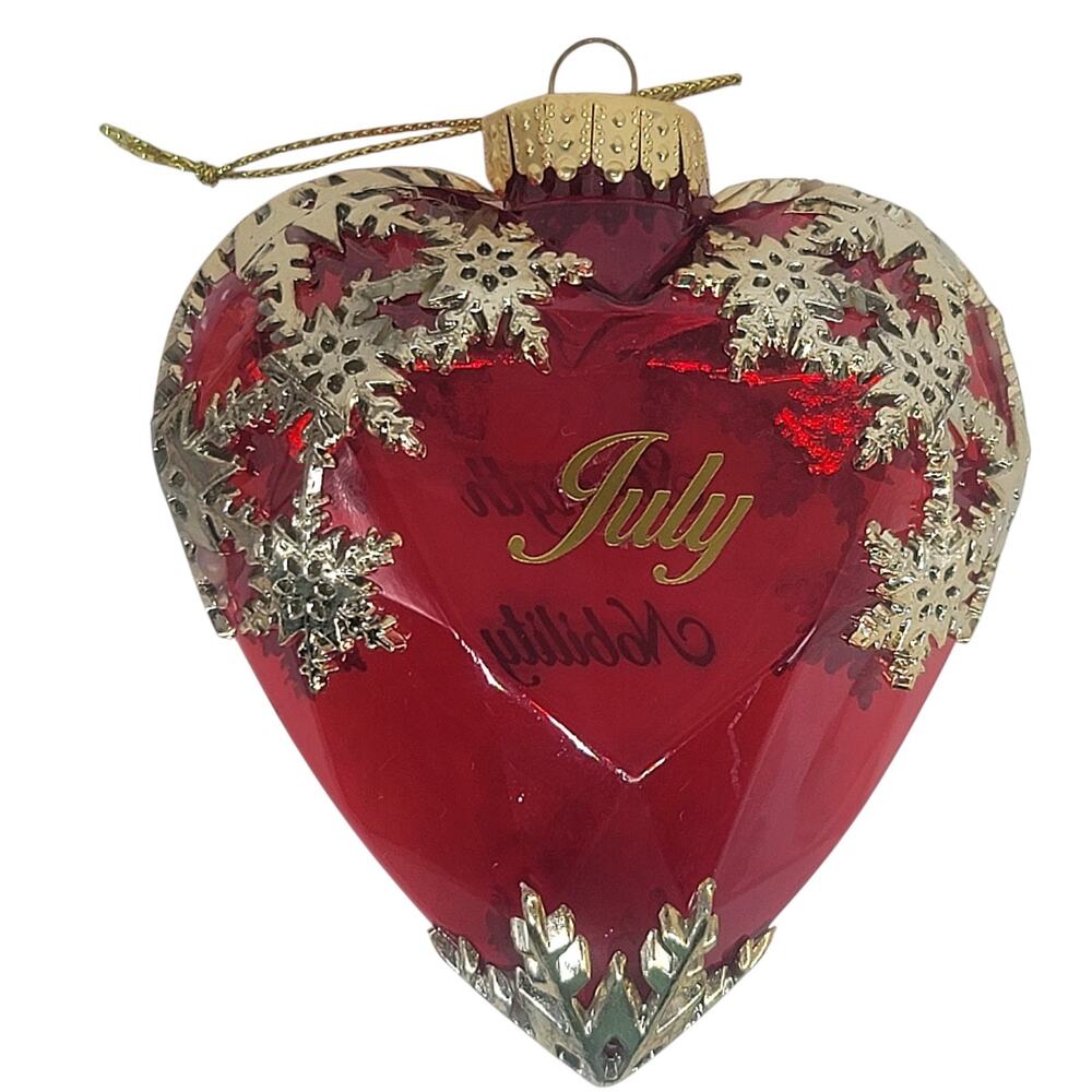Heart Shaped Birthstone July Ornament Holiday Time Ruby Red 4.5" x 4" CL71